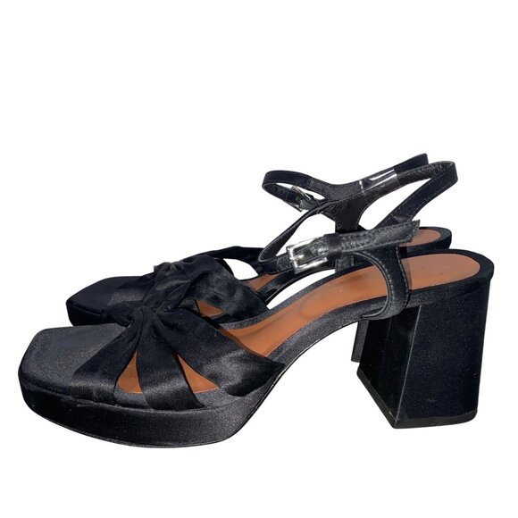 Reformation Maize Satin Platform Sandals block heeled shoes Ineutral Black 8 - Picture 1 of 12
